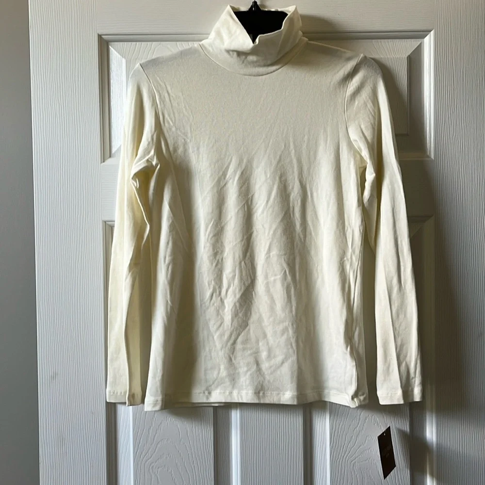 NWT Ellen Tracy Cream Cotton Turtleneck - Picture 1 of 5